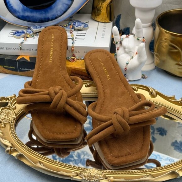 🆕 LOEFFLER RANDALL 🧿 NWOB Hadley Suede Bow Flat Sandals, Cacao - Sz 6 B - Picture 4 of 14